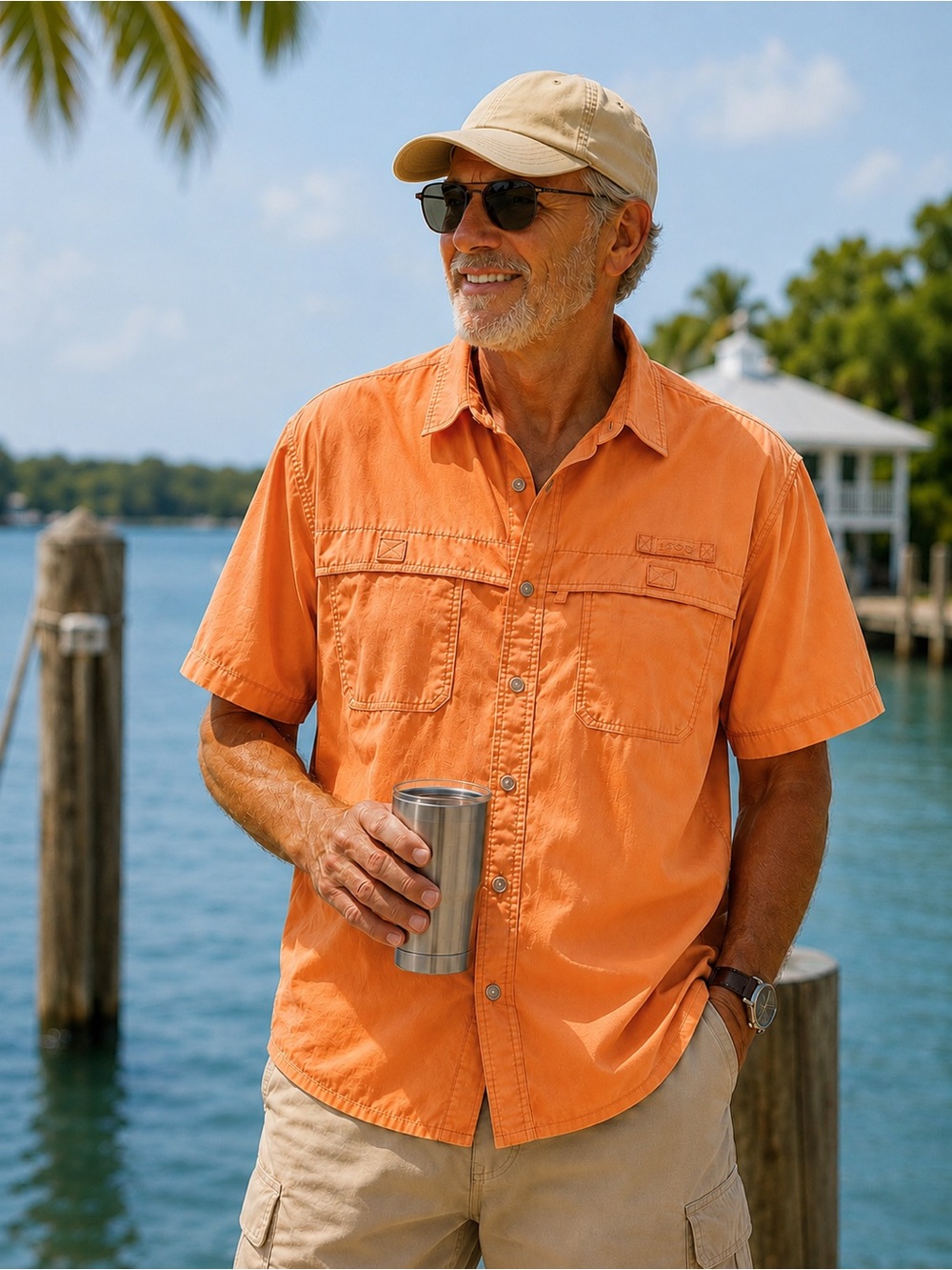 Coastal Grandpa Fishing Shirt L Vented Quick Dry Marigold Yellow Boating Resort
